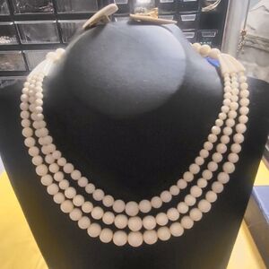 Antique Authentic Ivory bead necklace and clipon earring set